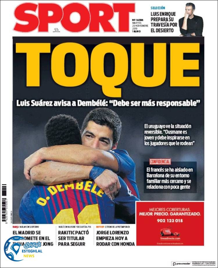 روزنامه ورزشی اسپورت سه شنبه 29 آبان 1397