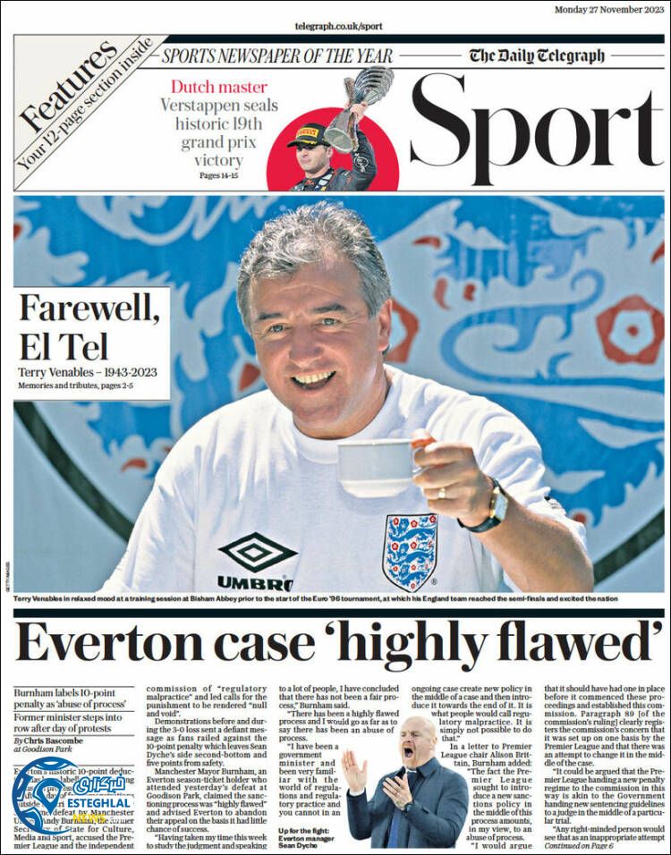 روزنامه ورزشی تلگراف  اسپورت دوشنبه 6 آذر 1402 