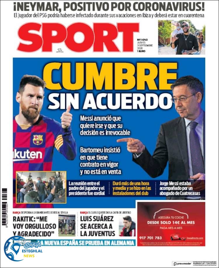 روزنامه ورزشی اسپورت پنجشنبه 13 شهریور 1399