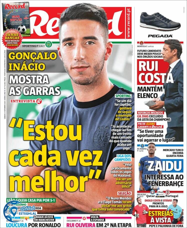 روزنامه ورزشی رکورد شنبه 13 شهریور 1400