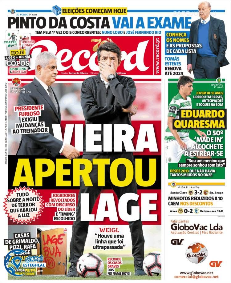 روزنامه ورزشی رکورد شنبه 17 خرداد 1399