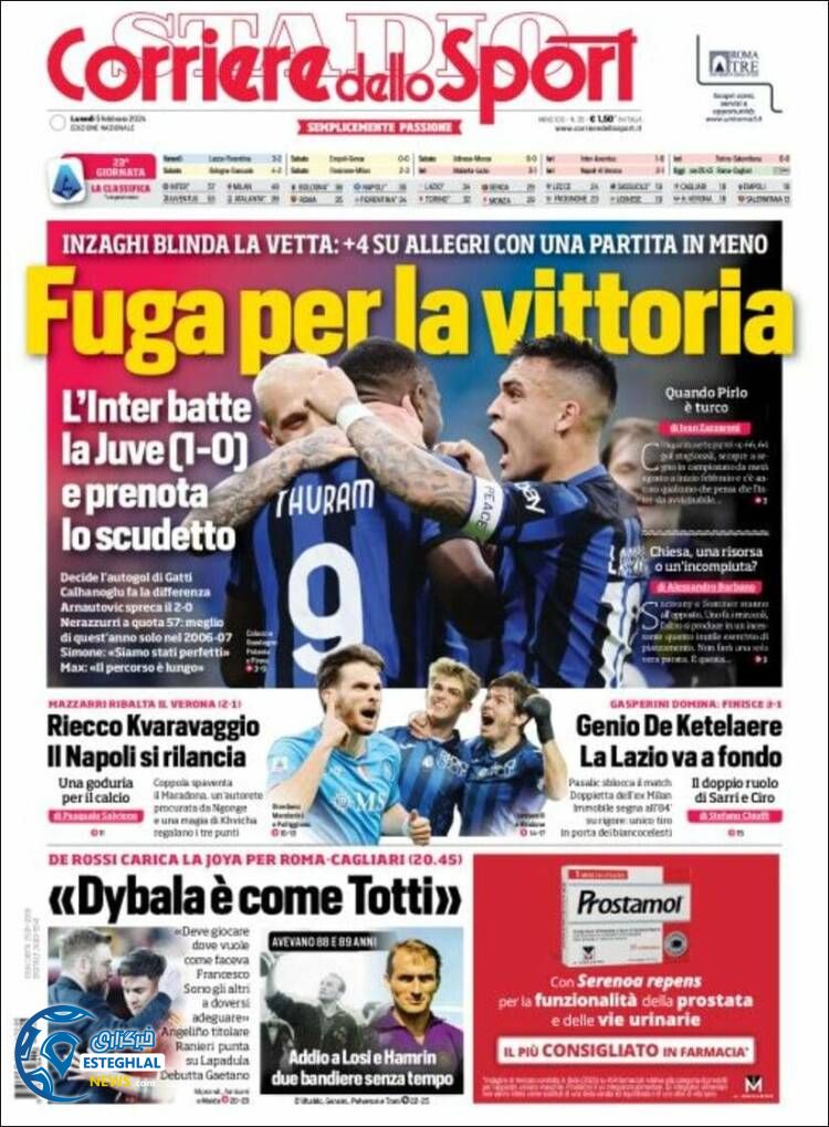 روزنامه ورزشی کوریره دلو اسپورت دوشنبه 16 بهمن 1402 