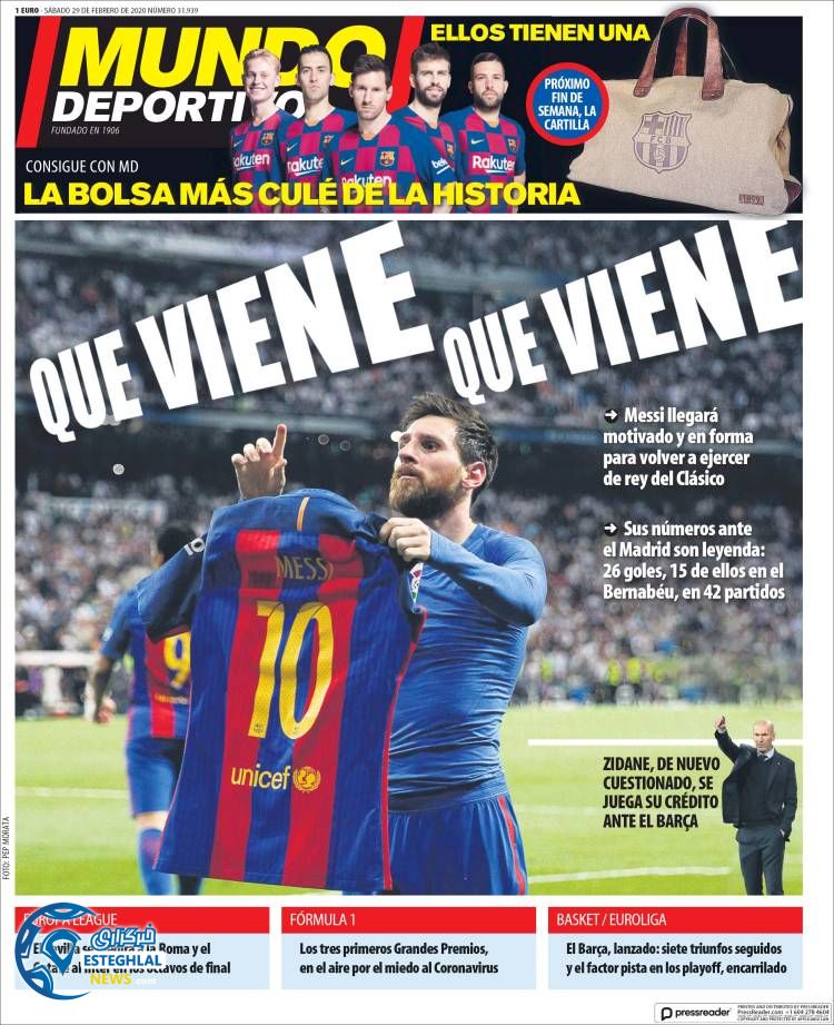 روزنامه ورزشی موندو دپورتیوو شنبه 10 اسفند 1398