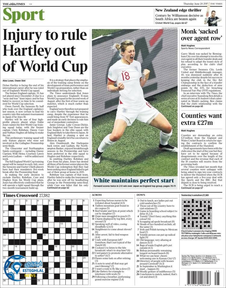 روزنامه ورزشی تایمز اسپورت پنجشنبه 30 خرداد 1398