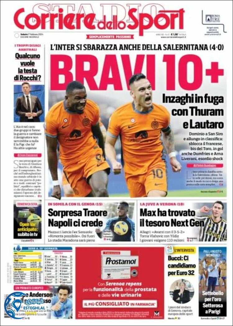 روزنامه  ورزشی  کوریره دلو اسپورت شنبه 28 بهمن 1402 