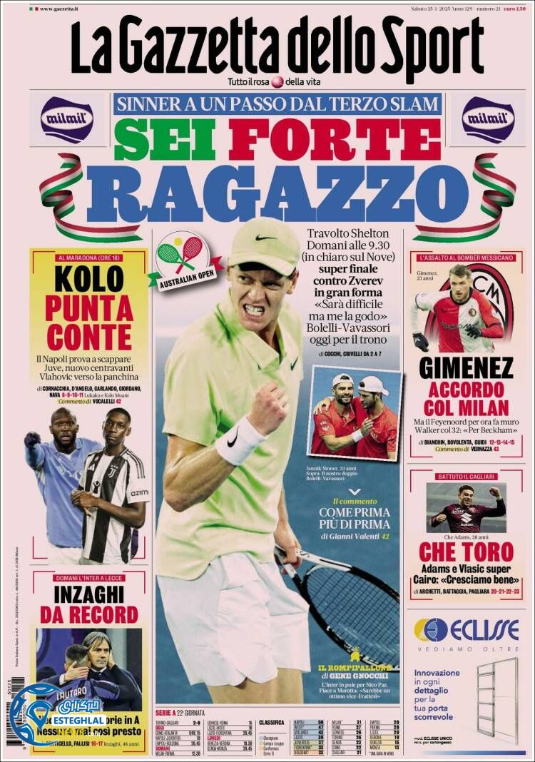 روزنامه ورزشی گاتزتا دلو اسپورت شنبه 6 بهمن 1403  