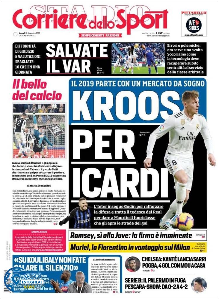 روزنامه ورزشی کوریره دلو اسپورت دوشنبه 10 دی 1397