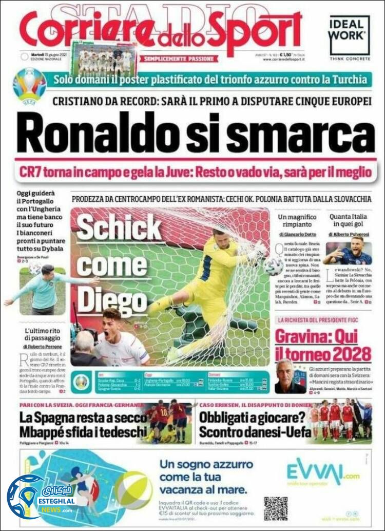 روزنامه ورزشی کوریره دلو اسپورت سه شنبه 25 خرداد 1400