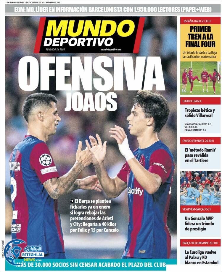 روزنامه ورزشی موندو دپورتیوو جمعه 10 آذر 1402 