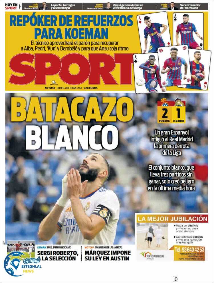 روزنامه ورزشی اسپورت دوشنبه 12 مهر 1400