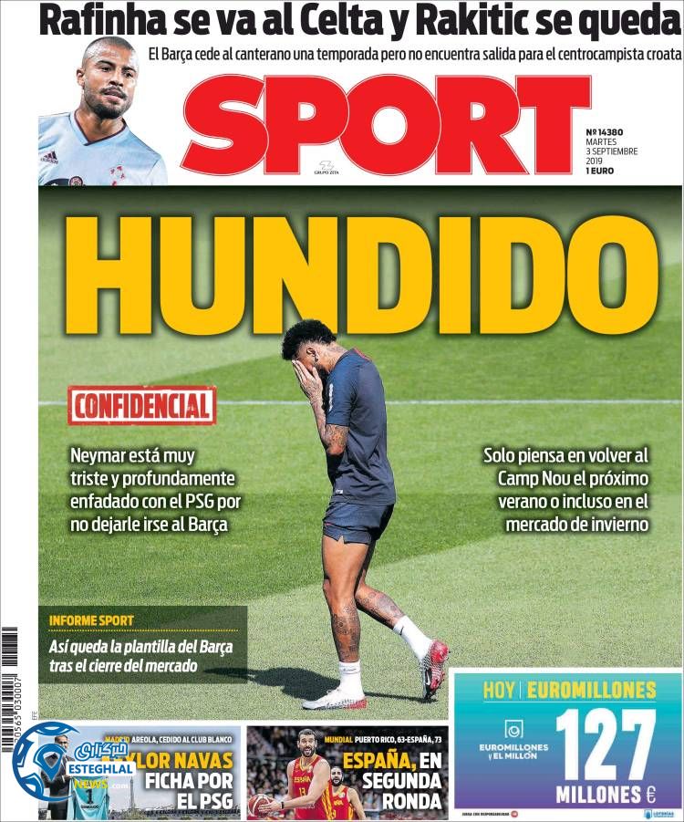 روزنامه ورزشی اسپورت سه شنبه 12 شهریور 1398