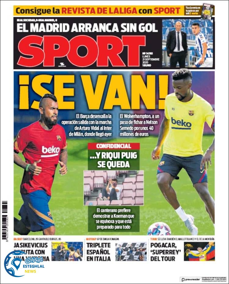 روزنامه ورزشی اسپورت دوشنبه 31 شهریور 1399