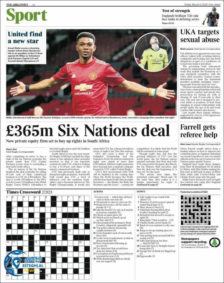 روزنامه ورزشی تایمز اسپورت جمعه 22 اسفند 1399