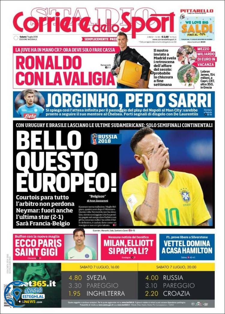 روزنامه کوریره دلو اسپورت جمعه 15 تیر 1397