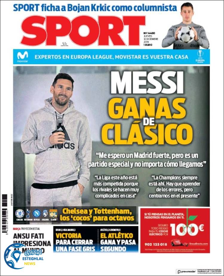 روزنامه ورزشی اسپورت پنجشنبه 21 آذر 1398