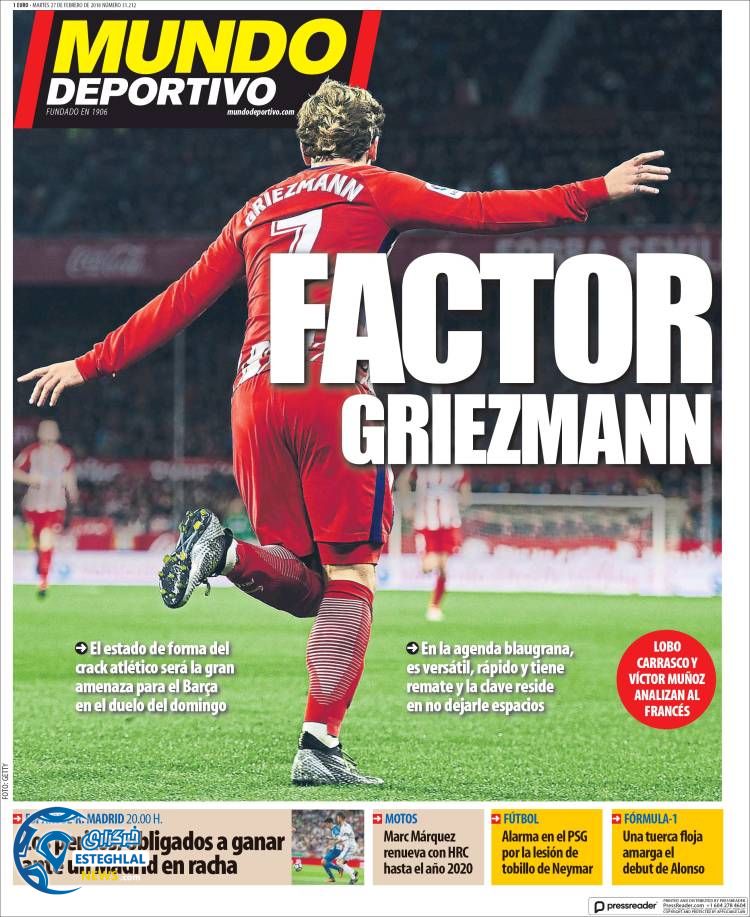 روزنامه ورزشی موندو دپورتیوو سه شنبه 8 اسفند 1396