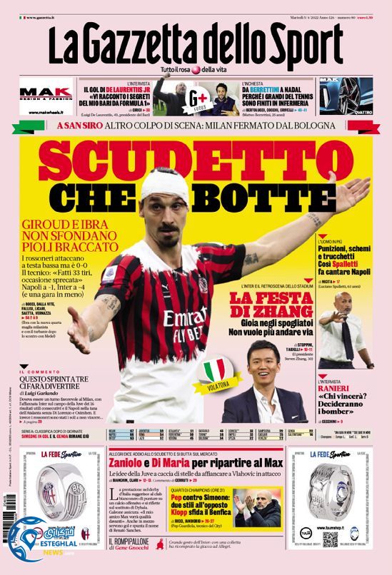 روزنامه ورزشی گاتزتا دلو اسپورت سه شنبه 16 فروردین 1401