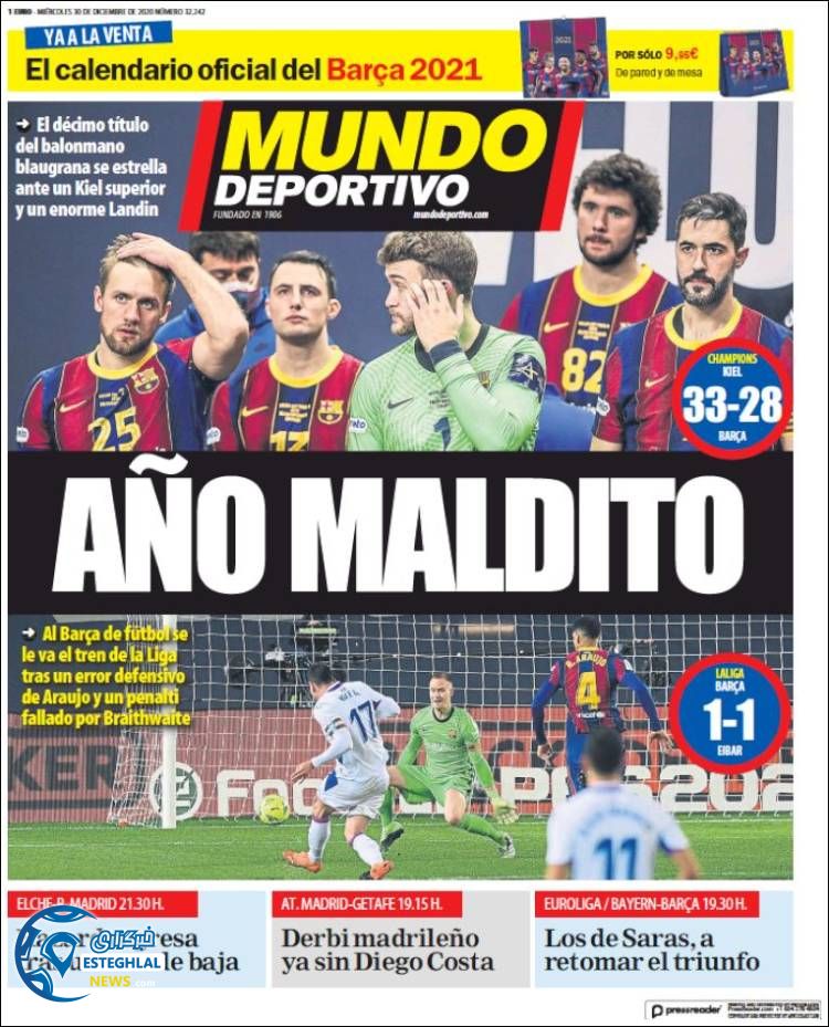 روزنامه ورزشی موندو دپورتیوو چهارشنبه 10 دی 1399