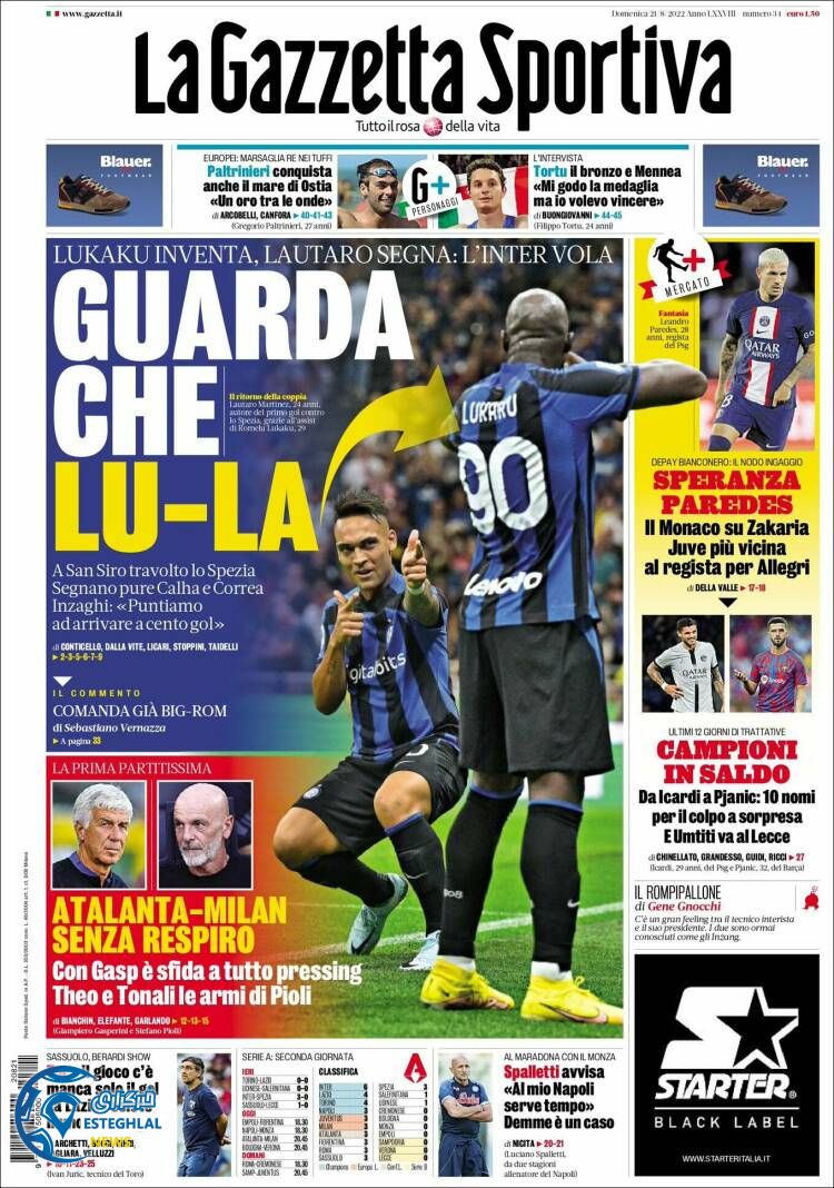 روزنامه ورزشی گاتزتا دلو اسپورت یکشنبه 30 مرداد 1401