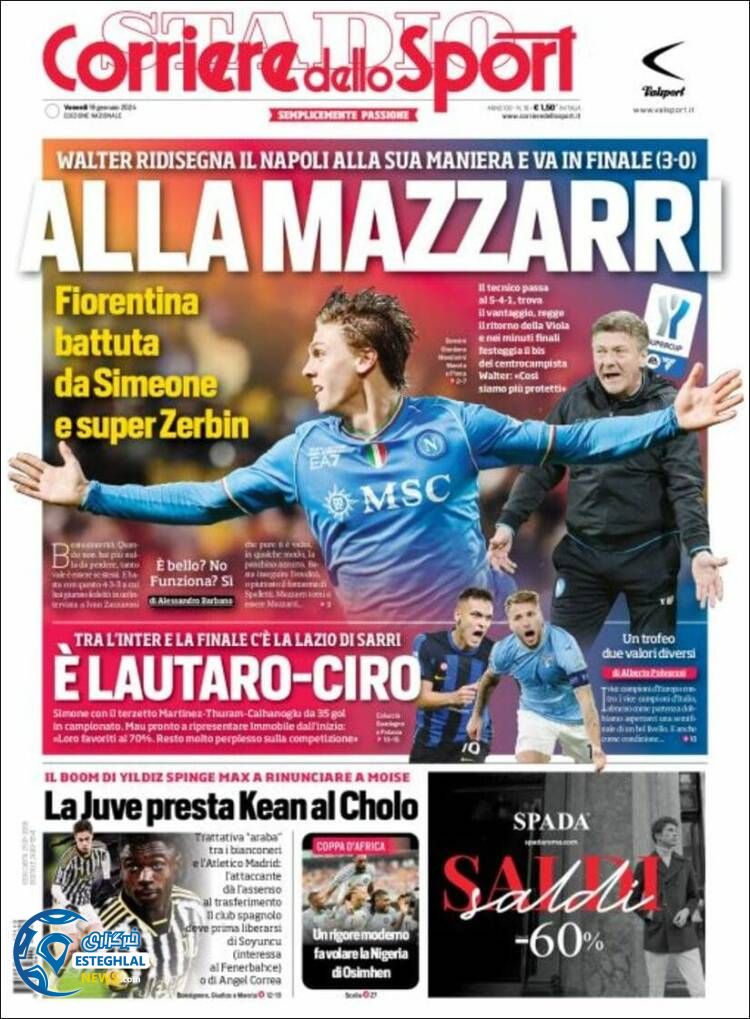 روزنامه ورزشی کوریره دلو اسپورت جمعه 29 دی 1402 