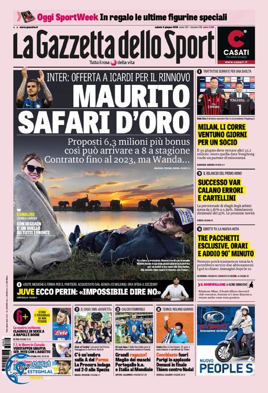 روزنامه گاتزتا دلو اسپورت شنبه 19 خرداد 1397