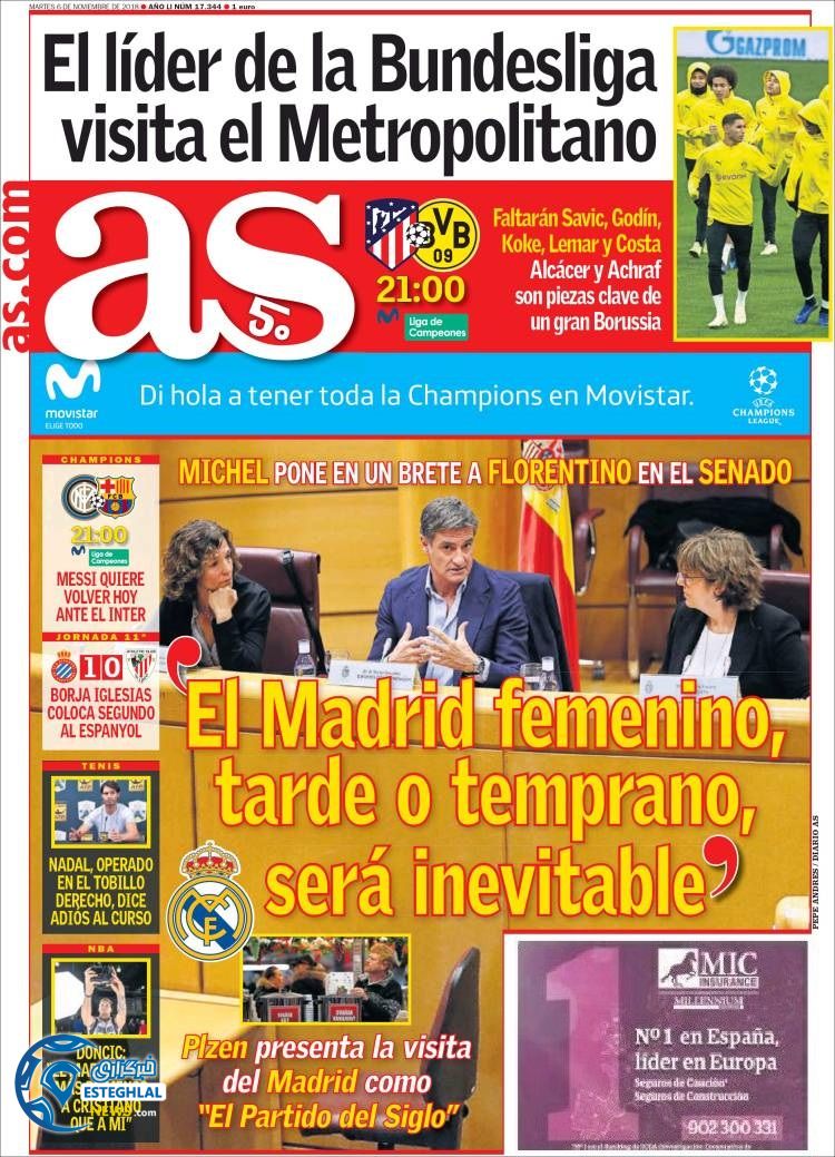 روزنامه ورزشی آ اس سه شنبه 15 آبان 1397