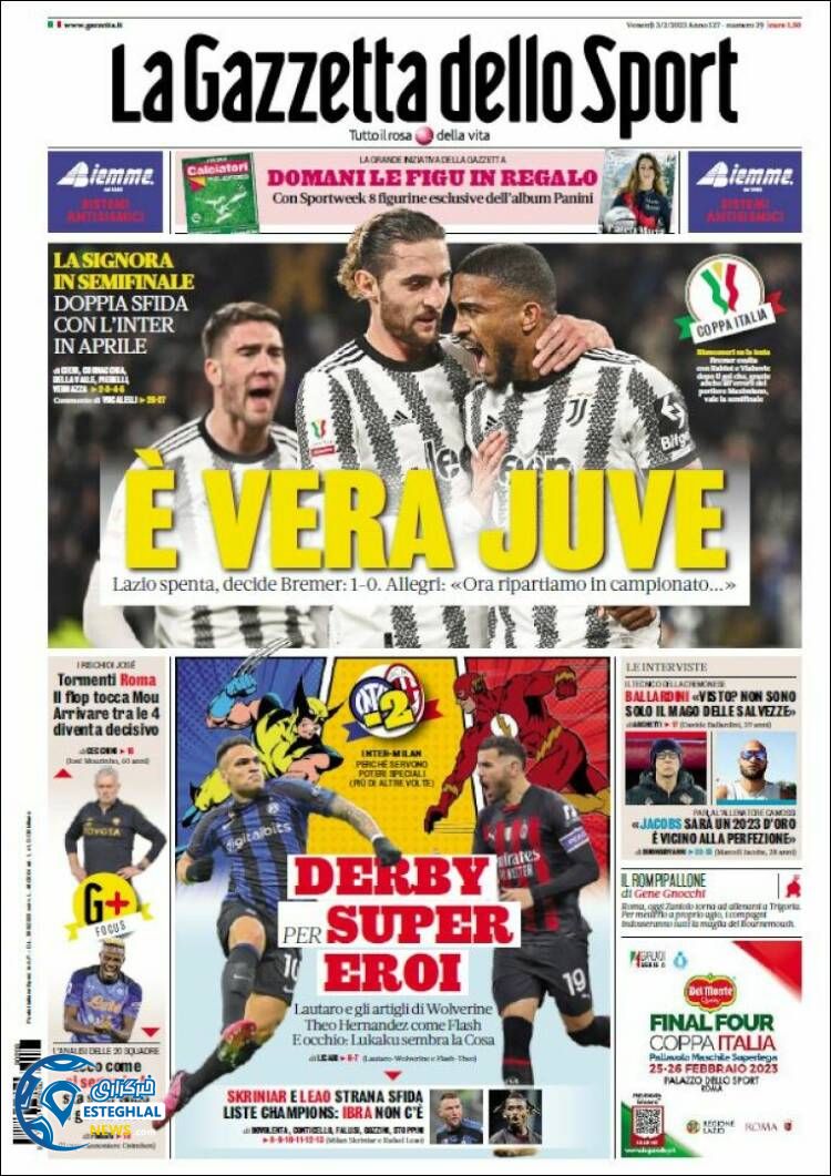 روزنامه ورزشی گاتزتا دلو اسپورت جمعه 14 بهمن 1401 