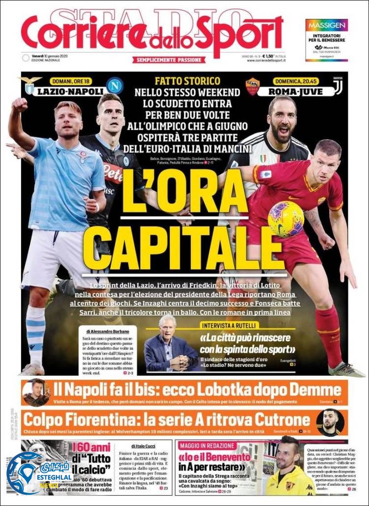 روزنامه ورزشی کوریره دلو اسپورت جمعه 20 دی 1398