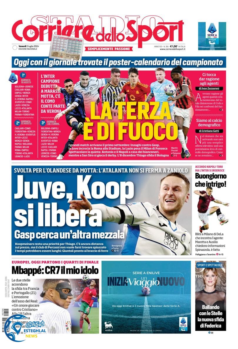 روزنامه  ورزشی کوریره دلو اسپورت جمعه 15 تیر 1403 