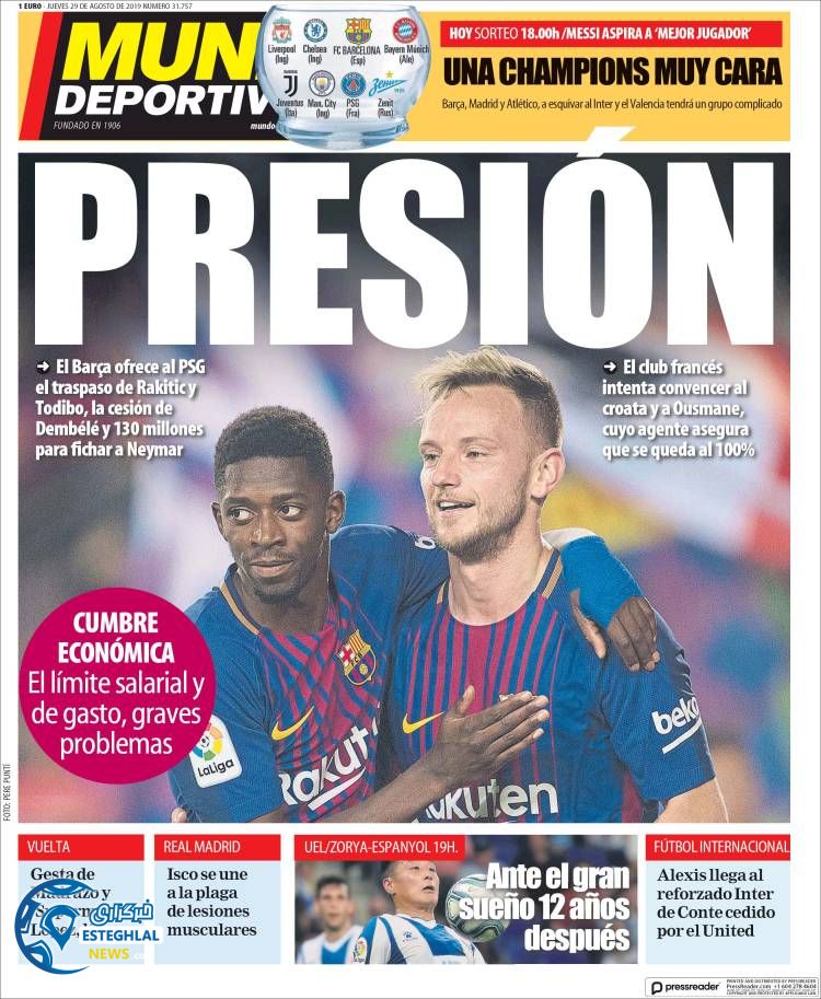 روزنامه ورزشی موندو دپورتیوو پنجشنبه 7 شهریور 1398