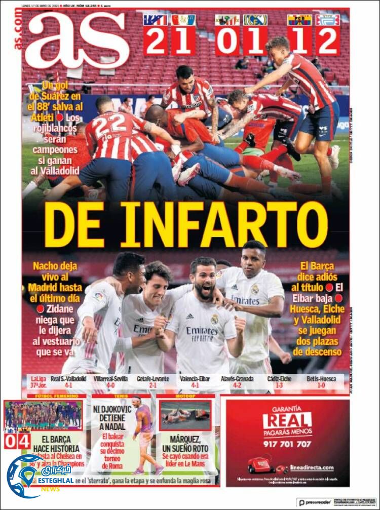 روزنامه ورزشی آ اس دوشنبه 27 اردیبهشت 1400