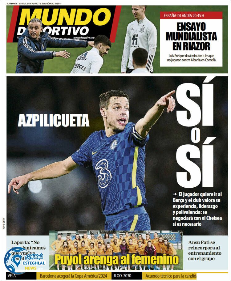 روزنامه ورزشی موندو دپورتیوو سه شنبه 9 فروردین 1401