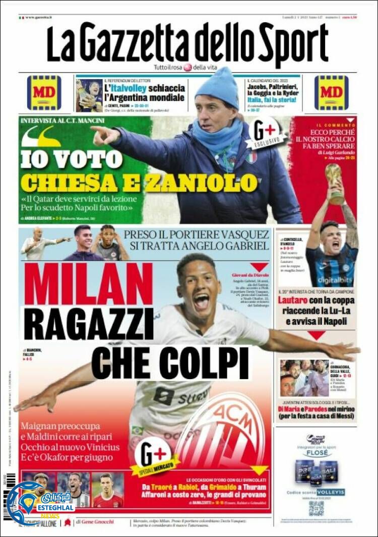 روزنامه ورزشی گاتزتا دلو اسپورت دوشنبه 12 دی 1401 