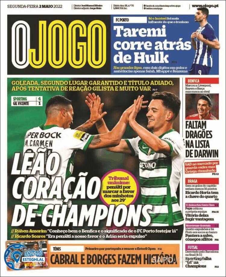 روزنامه ورزشی اوجوگو دوشنبه 12 اردیبهشت 1401