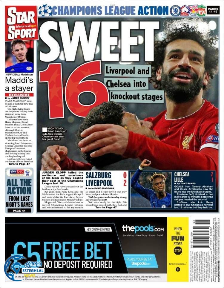 روزنامه ورزشی استار اسپورت چهارشنبه 20 آذر 1398