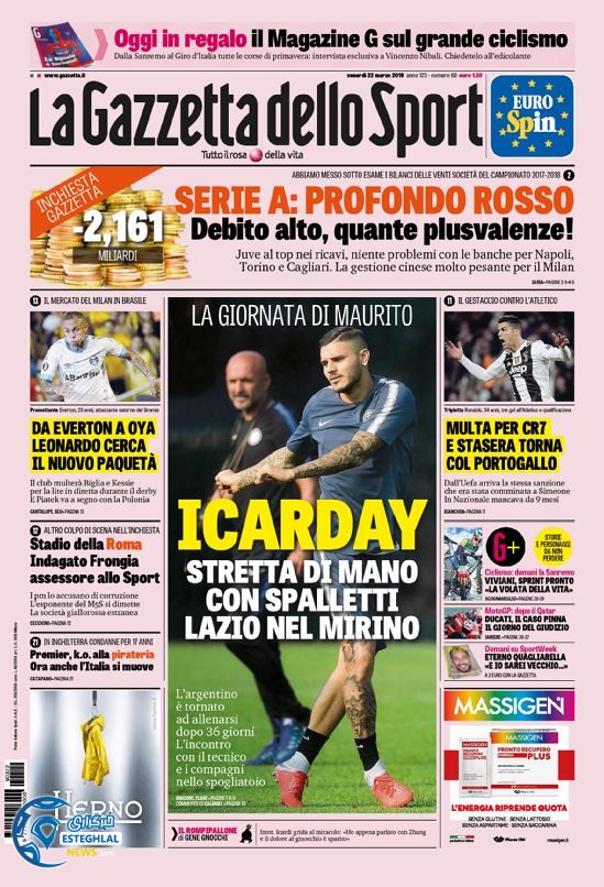 روزنامه ورزشی گاتزتا دلو اسپورت جمعه 2 فروردین 1398