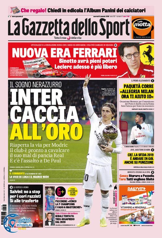 روزنامه ورزشی گاتزتا دلو اسپورت سه شنبه 18 دی 1397