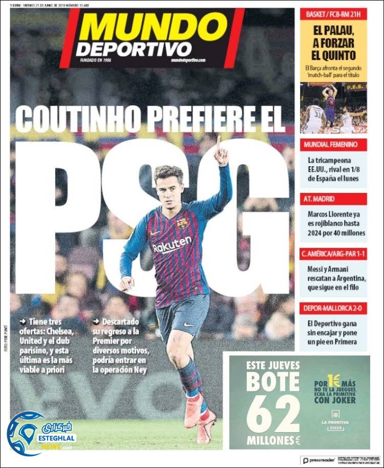 روزنامه ورزشی موندو دپورتیوو جمعه 31 خرداد 1398