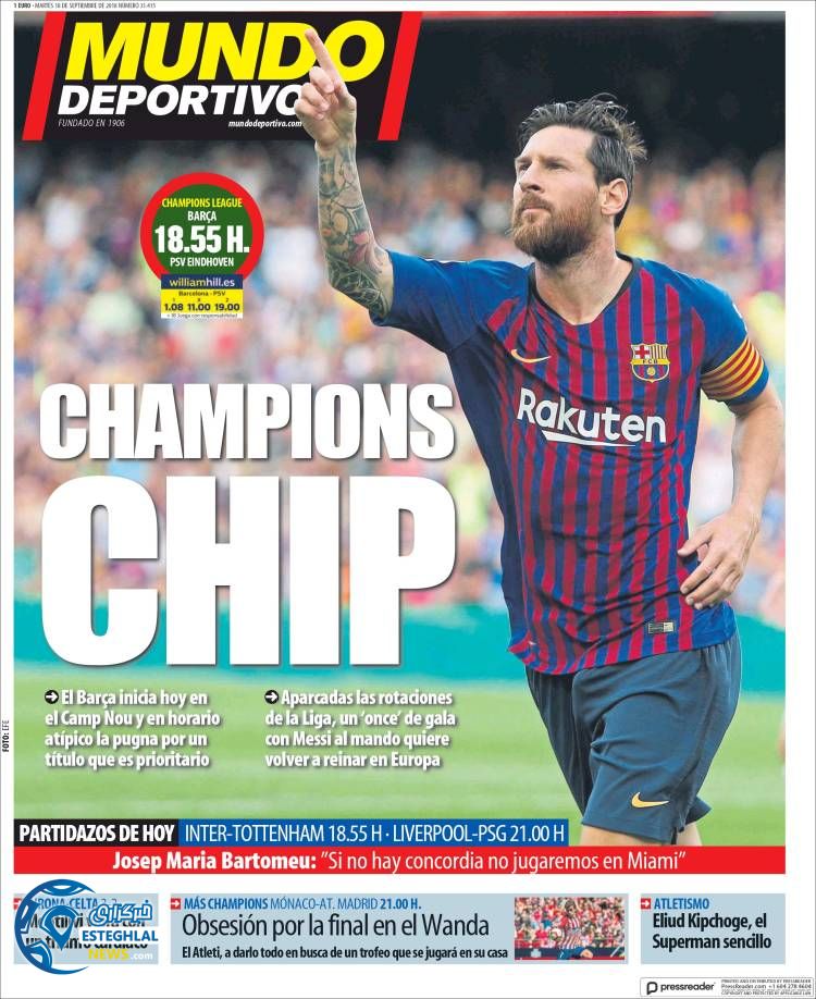 روزنامه  ورزشی موندو دپورتیوو سه شنبه 27 شهریور 1397