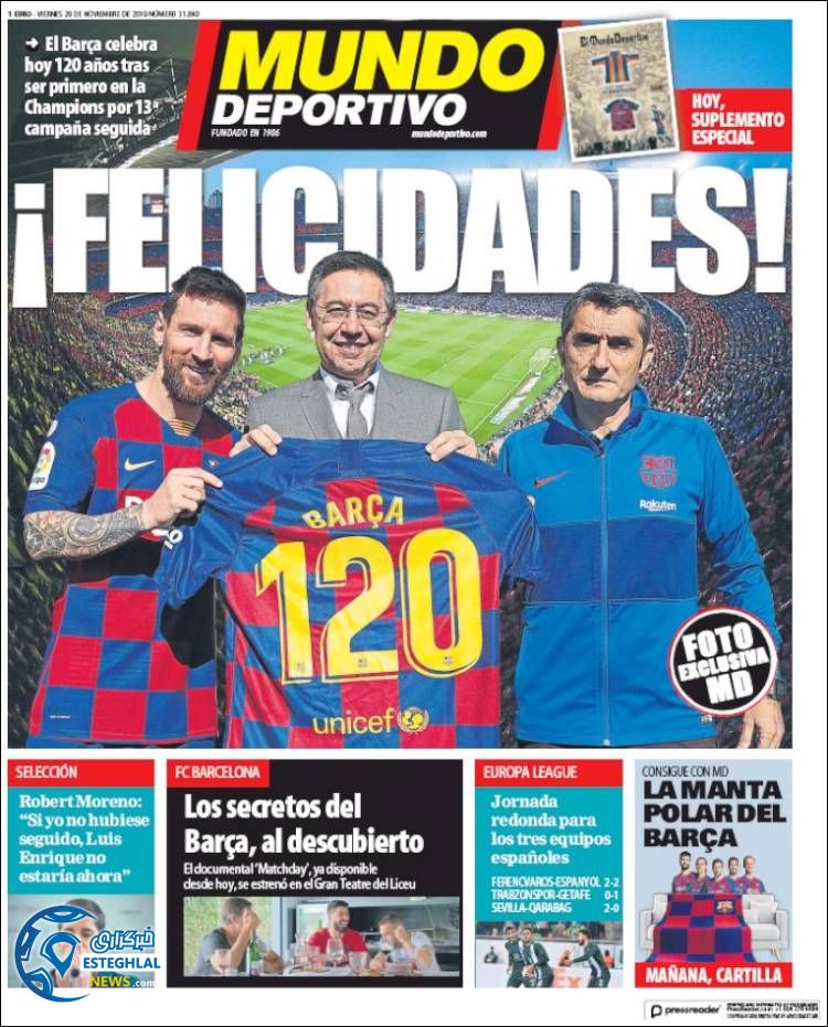 روزنامه ورزشی موندو دپورتیوو جمعه 8 آذر 1398