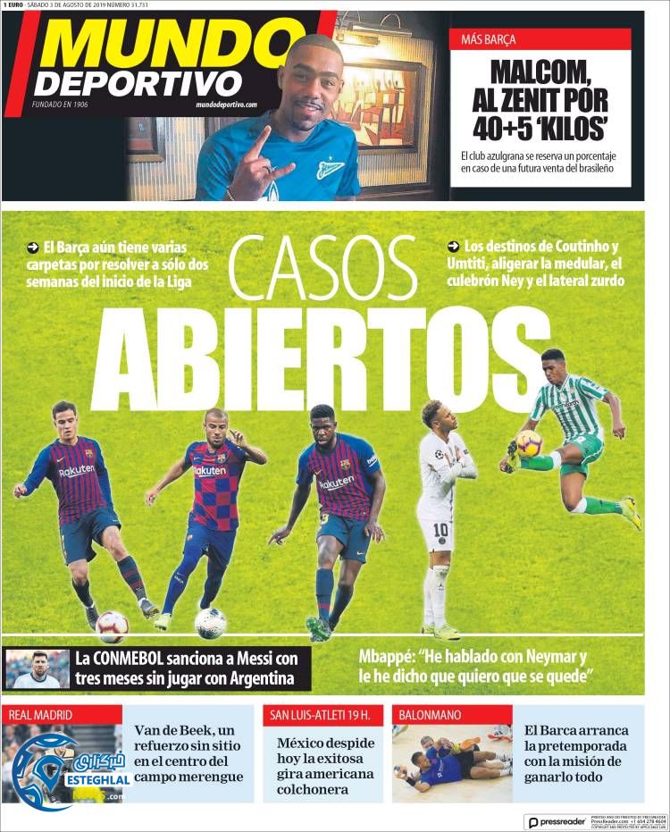 روزنامه ورزشی موندو دپورتیوو شنبه 12 مرداد 1398