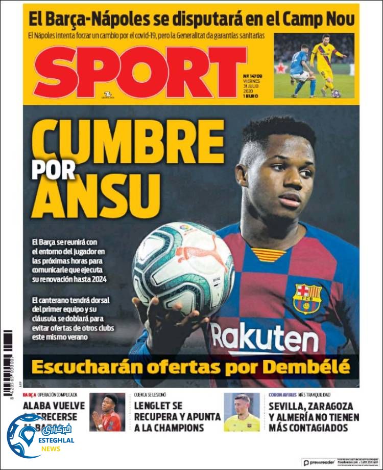 روزنامه ورزشی اسپورت جمعه 10 مرداد 1399