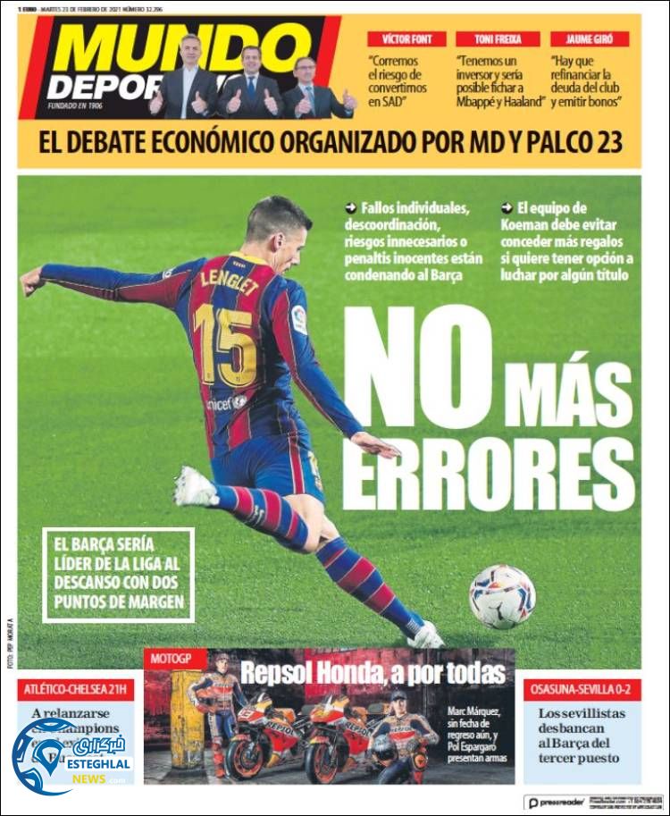 روزنامه ورزشی موندو دپورتیوو سه شنبه 5 اسفند 1399