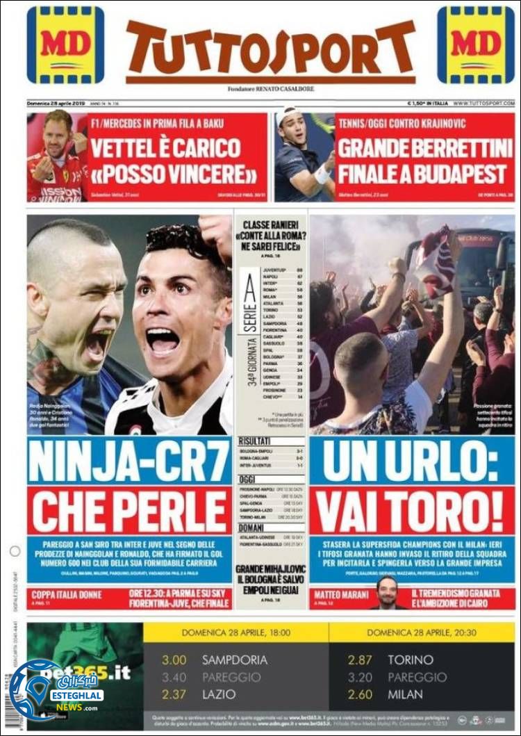 روزنامه ورزشی توتو اسپورت یکشنبه 8 اردیبهشت 1398  