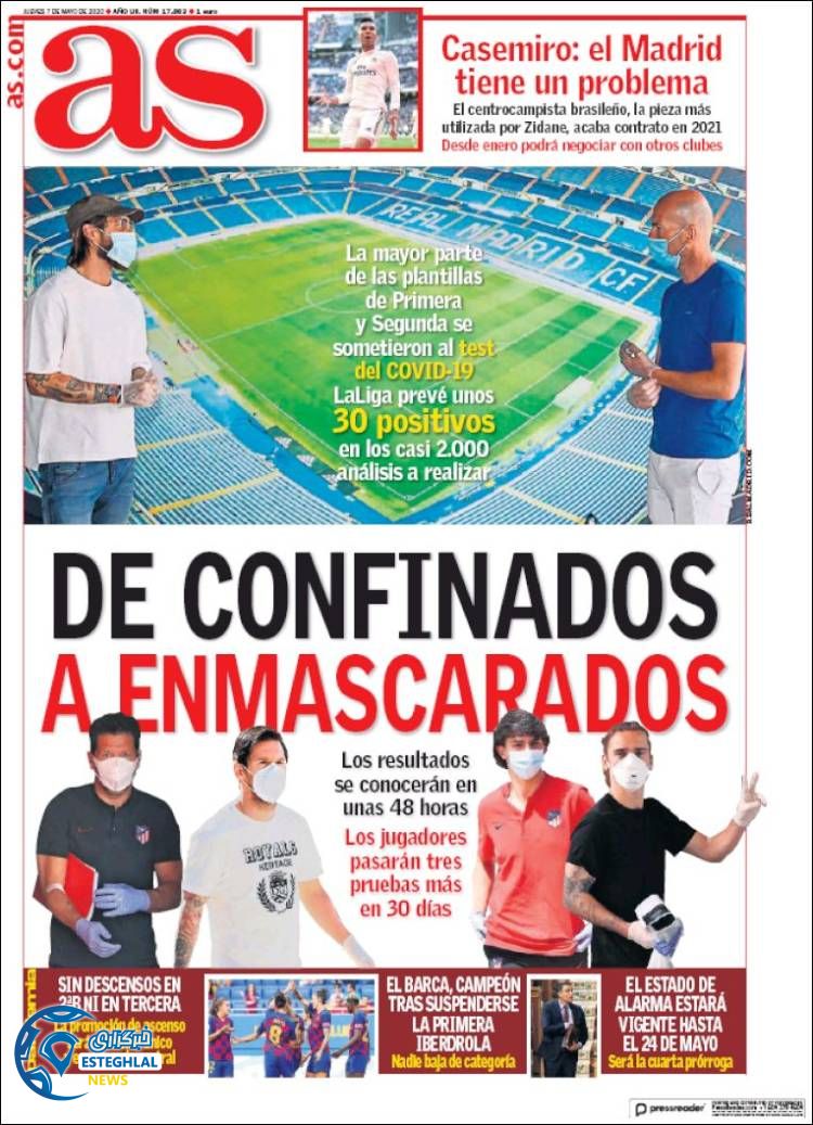 روزنامه ورزشی آاس پنجشنبه 18 اردیبهشت 1399