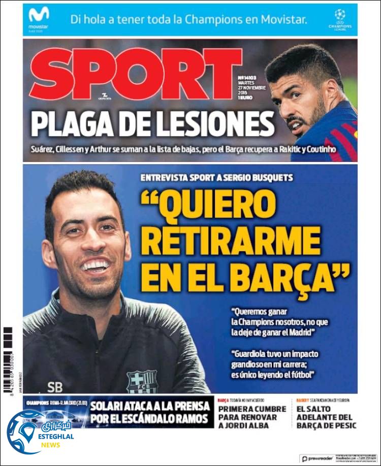 روزنامه ورزشی اسپورت سه شنبه 6 آذر 1397