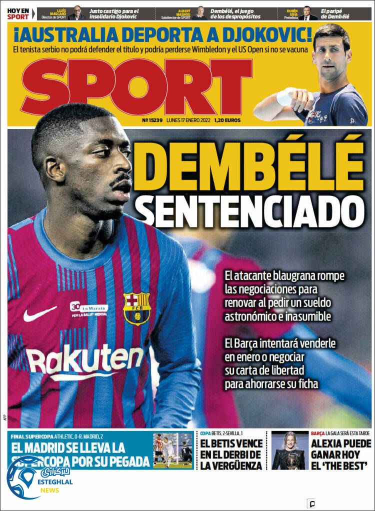 روزنامه ورزشی اسپورت دوشنبه 27 دی 1400