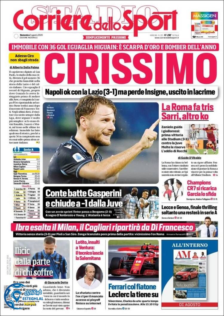 روزنامه ورزشی کوریره دلو اسپورت یکشنبه 12 مرداد 1399