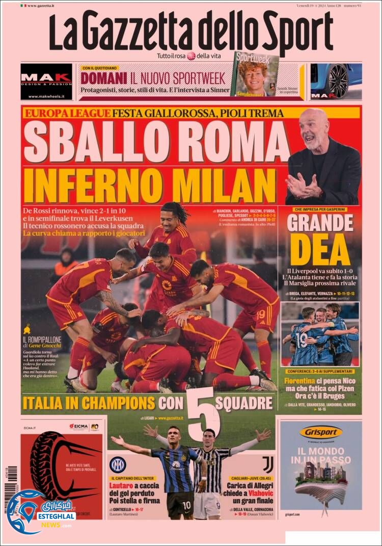 روزنامه ورزشی گاتزتا دلو اسپورت جمعه 31 فروردین 1403 