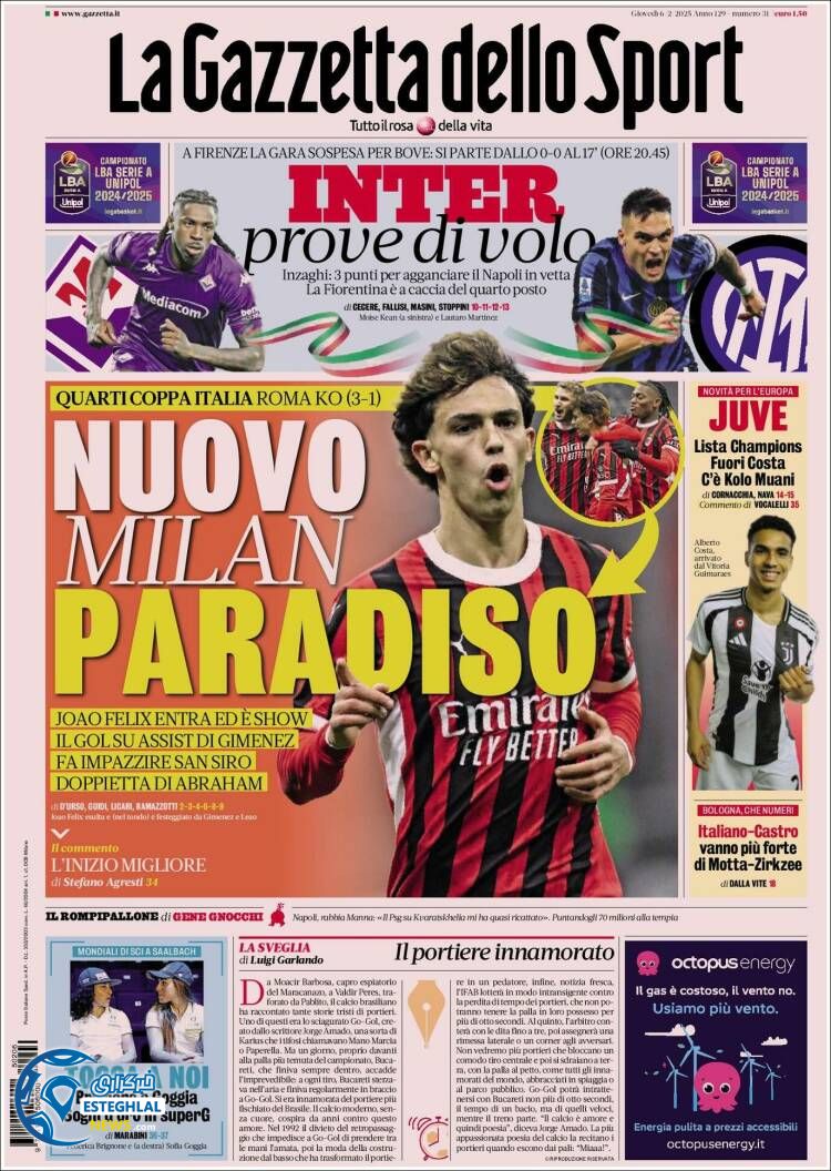 روزنامه  ورزشی گاتزتا دلو اسپورت پنجشنبه 18 بهمن 1403 